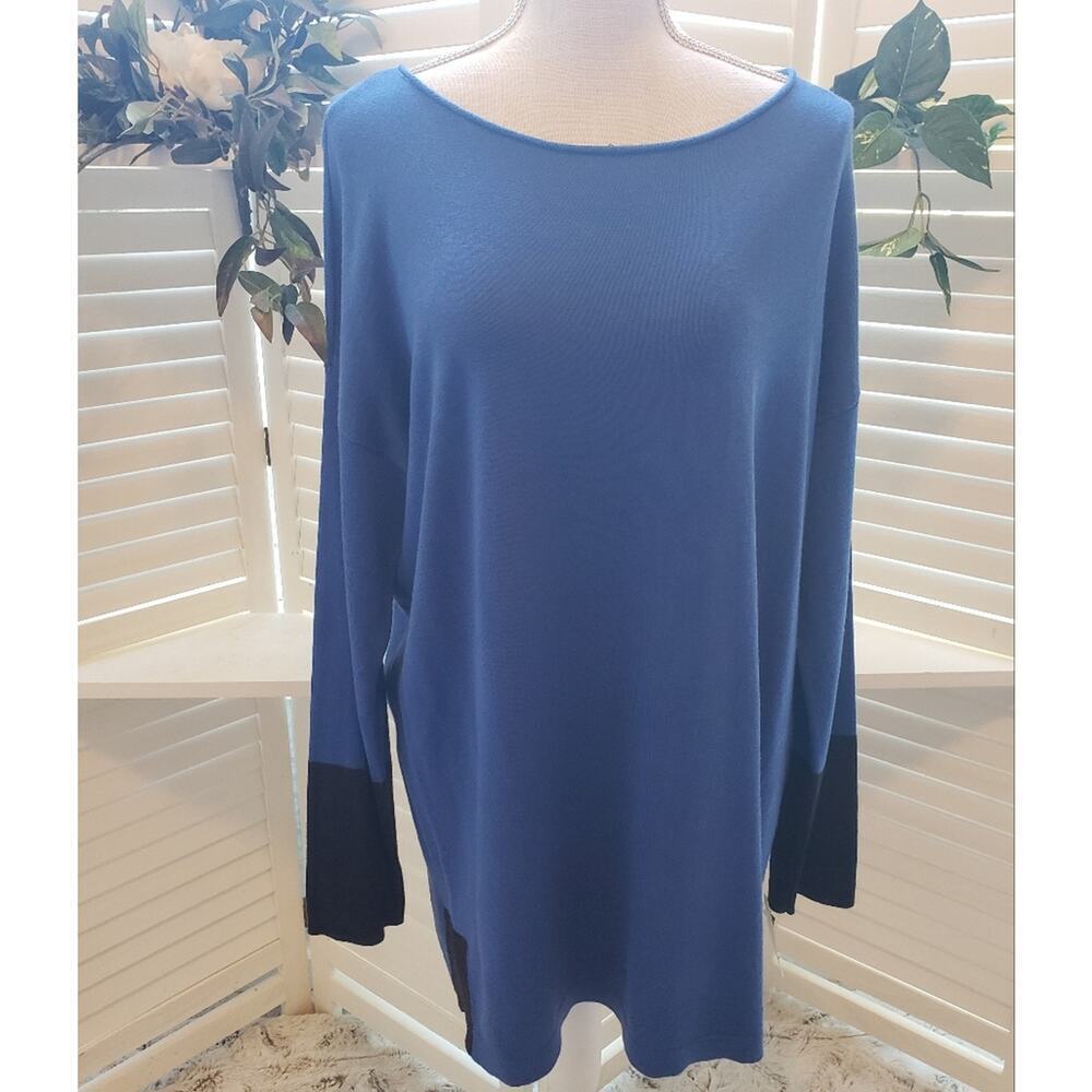 EILEEN FISHER NEW COLOR BLOCK SWEATER - BLUE / BLACK SIZE MED